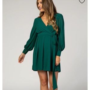 Forest Green Chiffon Maternity Wrap Dress